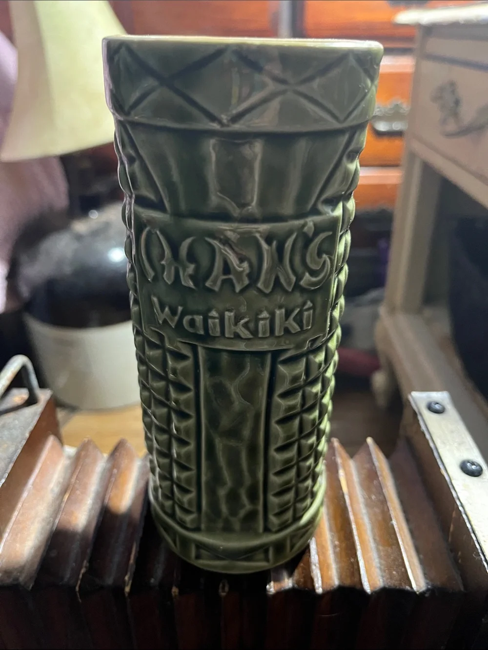 Tropical Green Ceramic Tiki Tumbler or Vase - Decorative Home Accent